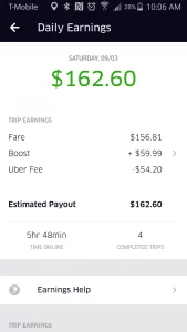 An uber drivere's earnings